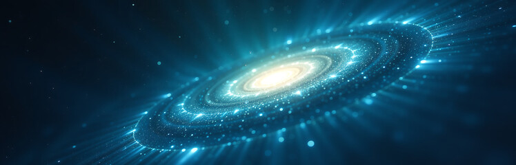 vibrant swirling circles dark deep space illuminated soft glow emanating galaxy core