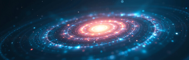 vibrant swirling circles dark deep space illuminated soft glow emanating galaxy core