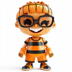 Fototapeta premium Cheerful Cartoon Character in Orange Outfit with Glasses and Smile