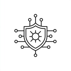 Cybersecurity Shield Line Icon on White Background