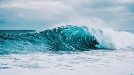 Fototapeta premium net zero with carbon impact concept. Majestic ocean wave crashing against the shore.