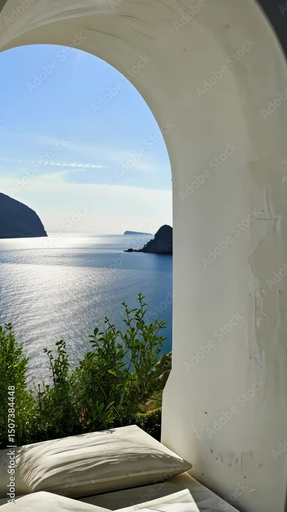 Aufkleber a tranquil archway frames a stunning view of the ocean, creating a perfect spot to unwind and enjoy 