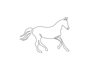 Horse animal continuous line. Continuous one line drawing of horse. Fast animal, horse power concept. Single line drawing