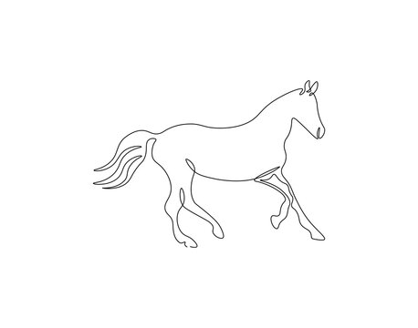 Horse animal continuous line. Continuous one line drawing of horse. Fast animal, horse power concept. Single line drawing