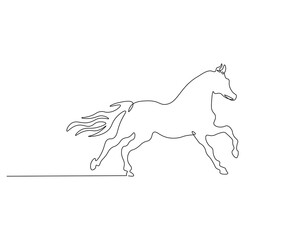 Horse animal continuous line. Continuous one line drawing of horse. Fast animal, horse power concept. Single line drawing