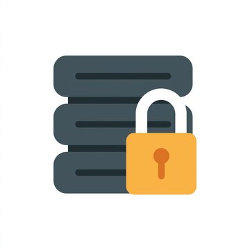 	Data Server with Lock Icon Representing Data Security on white background