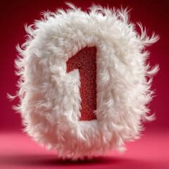 Cute White Number 1 with Fur Texture Floating on Pink Background – 3D Illusion, Playlist Style, Digital Art
