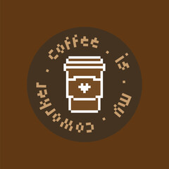 Coffee Is My Coworker Pixel Art Sticker. Funny Minimalist Cup with Lid. Pixel art. Retro Office Life Illustration for Digital Planners, Social Media, Y2K Aesthetic, Work Humor