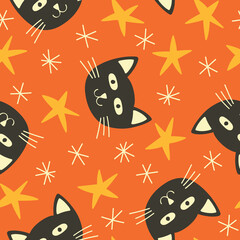 Halloween Cats Background Halloween Seamless Pattern