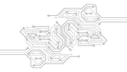 Circuit Board Technology Information Pattern Concept Vector Background. Grayscale Color Abstract PCB Trace Data Infographic Design Illustration.