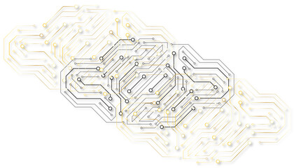 Circuit Board Technology Information Pattern Concept Vector Background. Grayscale Color Abstract PCB Trace Data Infographic Design Illustration.