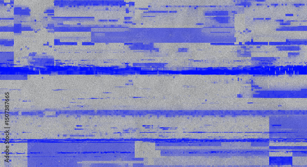 Poster abstract glitch art composition with distorted blue lines and pixelated texture for modern digital b