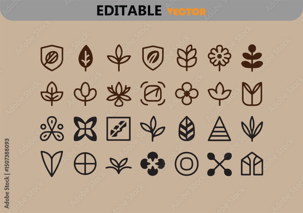 Poster set of minimalist vector icons featuring nature and geometric shapes perfect for logo design brandin