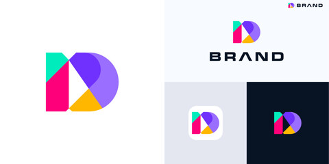 Letter D vibrant colorful with geometric shapes, Logo icon design vector element editable, Symbol initial alphabet creative and modern sustainable for media, technology and brand identity business