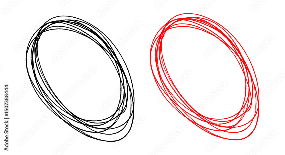Poster black and red scribble circles on transparent background a playful and vibrant design element for cr