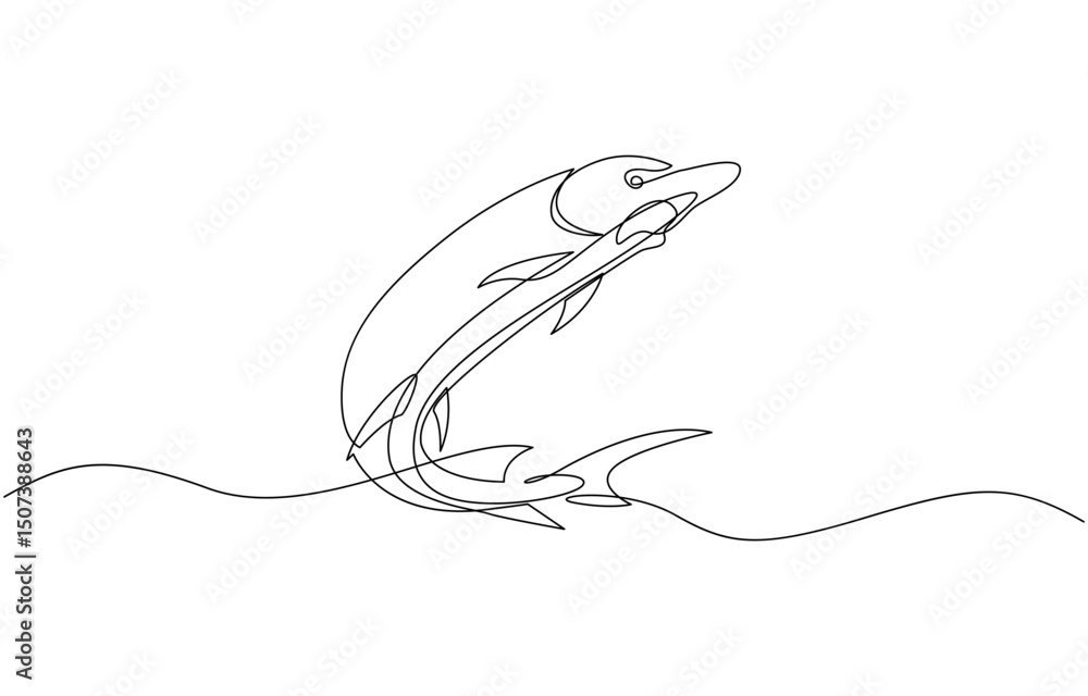 Aufkleber Sturgeon fish in continuous line art drawing style. Minimalist black linear sketch, A minimalist vector illustration of a sturgeon fish in continuous line art drawing style, using a single black line.