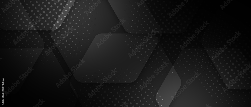 Poster bstract banner web black geometric hexagon overlapping technology corporate design background with h