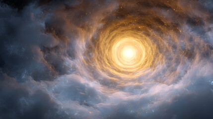 Abstract Celestial Vortex A Mystical Portal of Light and Clouds in the Cosmos