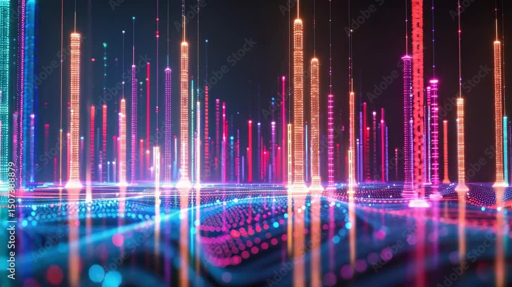 Aufkleber dynamic and colorful light patterns rise above a virtual environment, showcasing innovation and exci