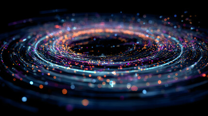 Abstract Digital Particles Forming a Spiral Galaxy in Outer Space