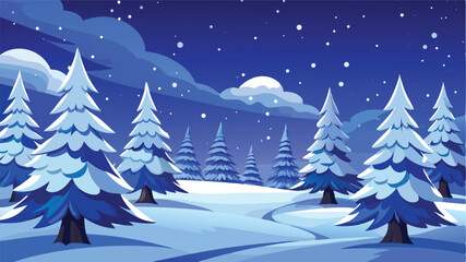 Obraz premium Snowy winter night forest scene illustration