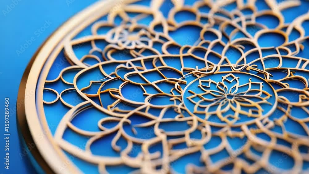 Poster a close-up view of a metal object on a blue surface, suitable for use in technology or industrial co