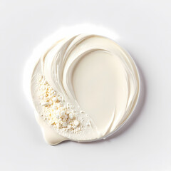 A swatch of white cream on an isolated  