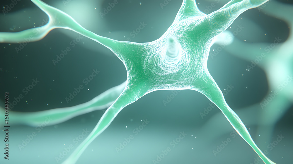 Poster A close-up view of intricate neurons showcasing their unique structures and connections within the human nervous system.