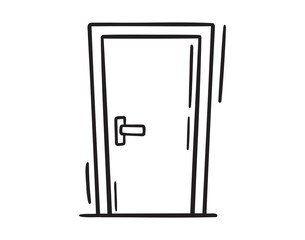 closed door icon doodle hand drawn. Outline drawing closed door line clipart symbol