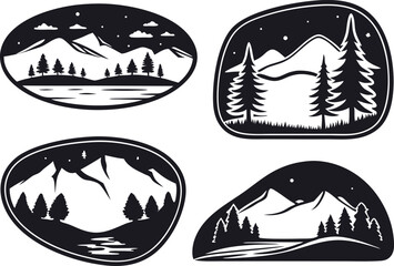 National Park icons and nature scenes as silhouettes