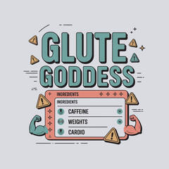 Editable Vector T-shirt Design – “Muscle Queen” Funny Gym Parody with Fake Nutrition Label and Fitness Icons