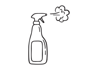 cleaning spray bottle doodle hand drawn icon. Outline drawing cleaning spray bottle line clipart symbol