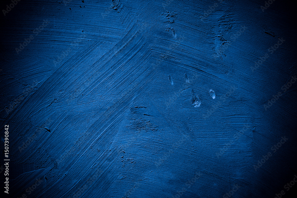 Aufkleber Old wall pattern texture cement blue dark abstract  blue color design are light with black gradient background.