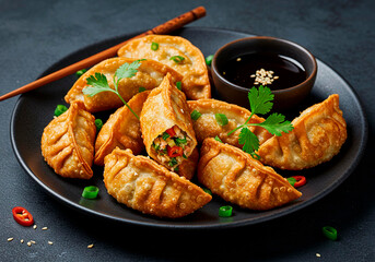Delicious Fried Dumplings with Dipping Sauce