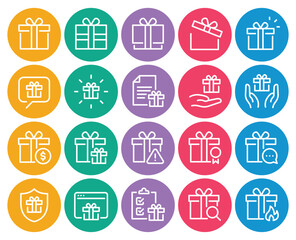 Circle color outline icons set for Surprise gifts