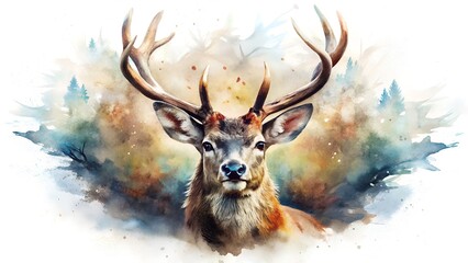 portrait of a deer watercolor art vertical oil painting design