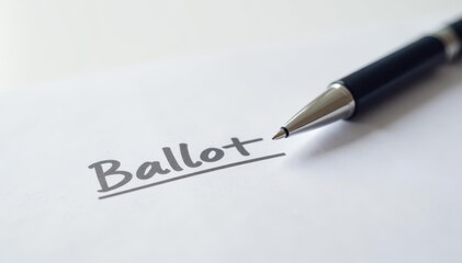 Close-up of ballot paper & pen on white background, choice, isolated
