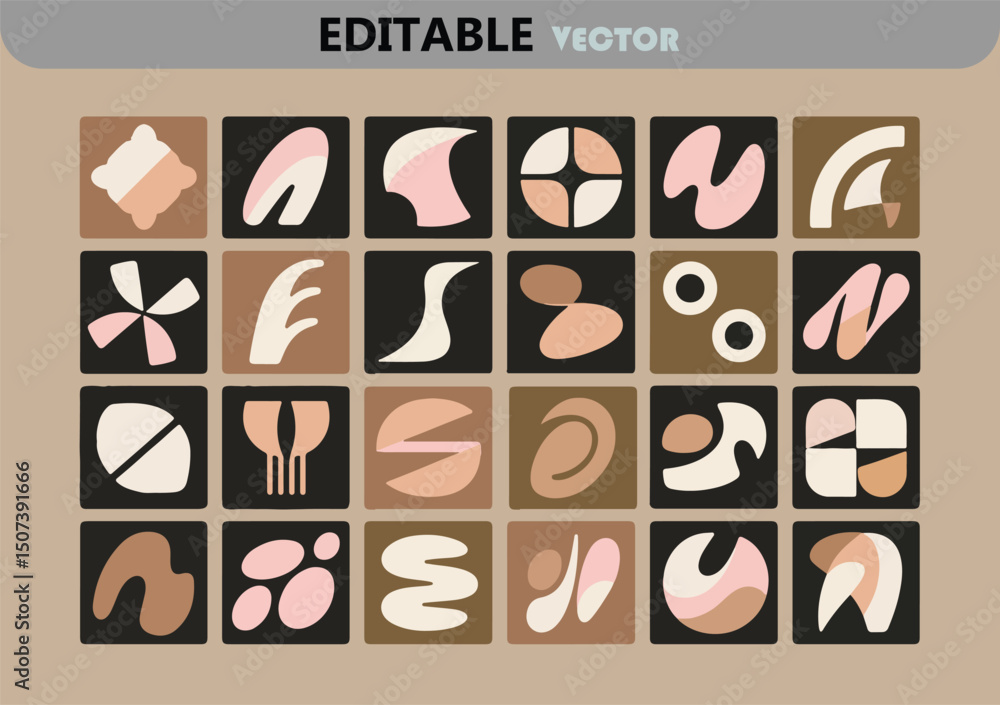 Poster collection of abstract geometric shapes in earthy tones vector illustration set of twenty four uniqu