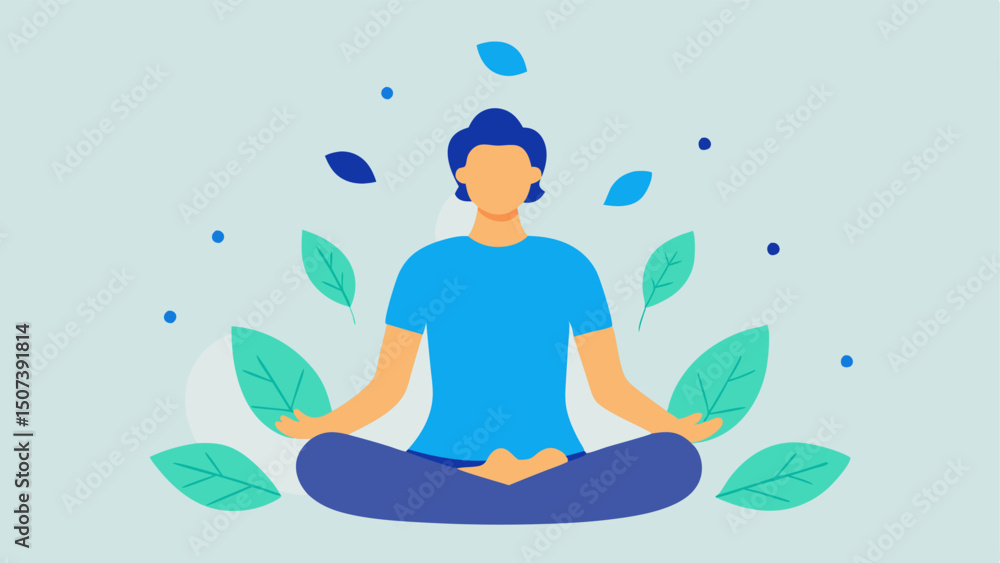 Poster mindfulness meditation a serene figure sitting crosslegged in a meditative pose surrounded by peacef