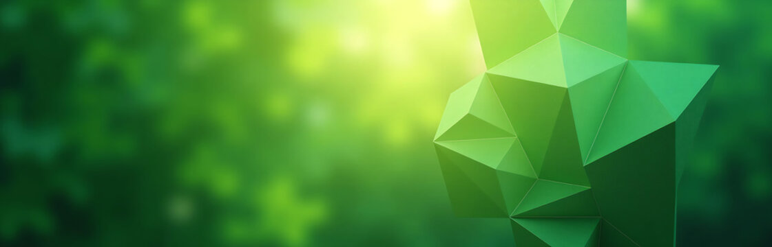 mesmerizing intricate geometric triangles intersecting lush vibrant green gradient background bathed soft focus morning