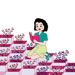 Mujer sentada leyendo un libro.