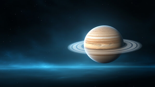 A stunning view of a gas giant planet with rings, set against a deep space background, showcasing celestial beauty and wonder.