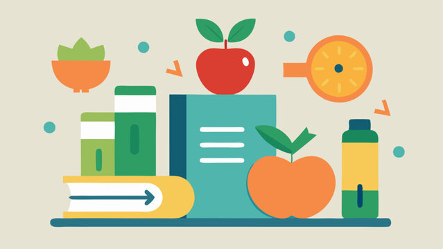 Nutritional Guidance Corner An inviting area featuring healthy food options nutrition books and a chart displaying the benefits of various foods for skin health and vitality.