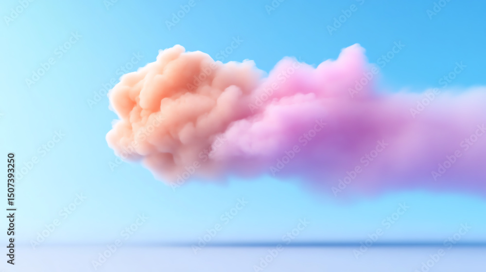 Poster a vibrant cloud of pink and orange smoke floats against a clear blue sky, creating a surreal and cap