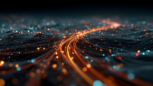 Abstract Data Flow Dynamic Lines and Particles Representing Connectivity and Information - Powered by Adobe