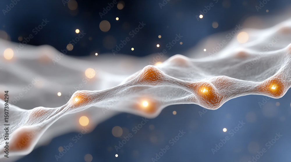 Poster abstract visualization of molecular structures showcasing connections and energy flow in a vibrant d