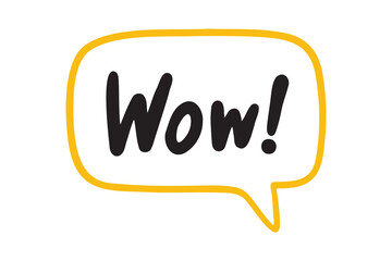 WOW doodle hand drawn speech bubble. Wow text. comic quote lettering WOW cloud phrase.