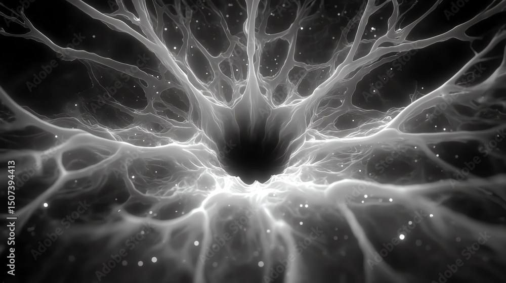 Aufkleber An abstract representation of neural connections, showcasing intricate patterns and structures in black and white.