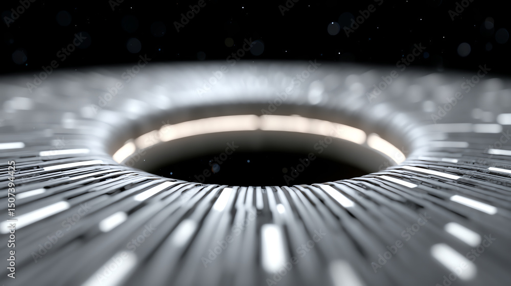 Poster An abstract representation of futuristic technology, showcasing sleek lines and a central element resembling a vortex or portal.