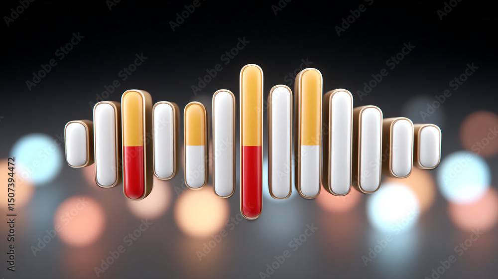 Poster an abstract representation of sound waves, showcased through colorful capsules against a vibrant bac